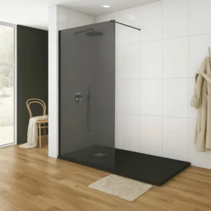Onyx Shower Screen Grey Glass Black Finish 1200X2000X8mm