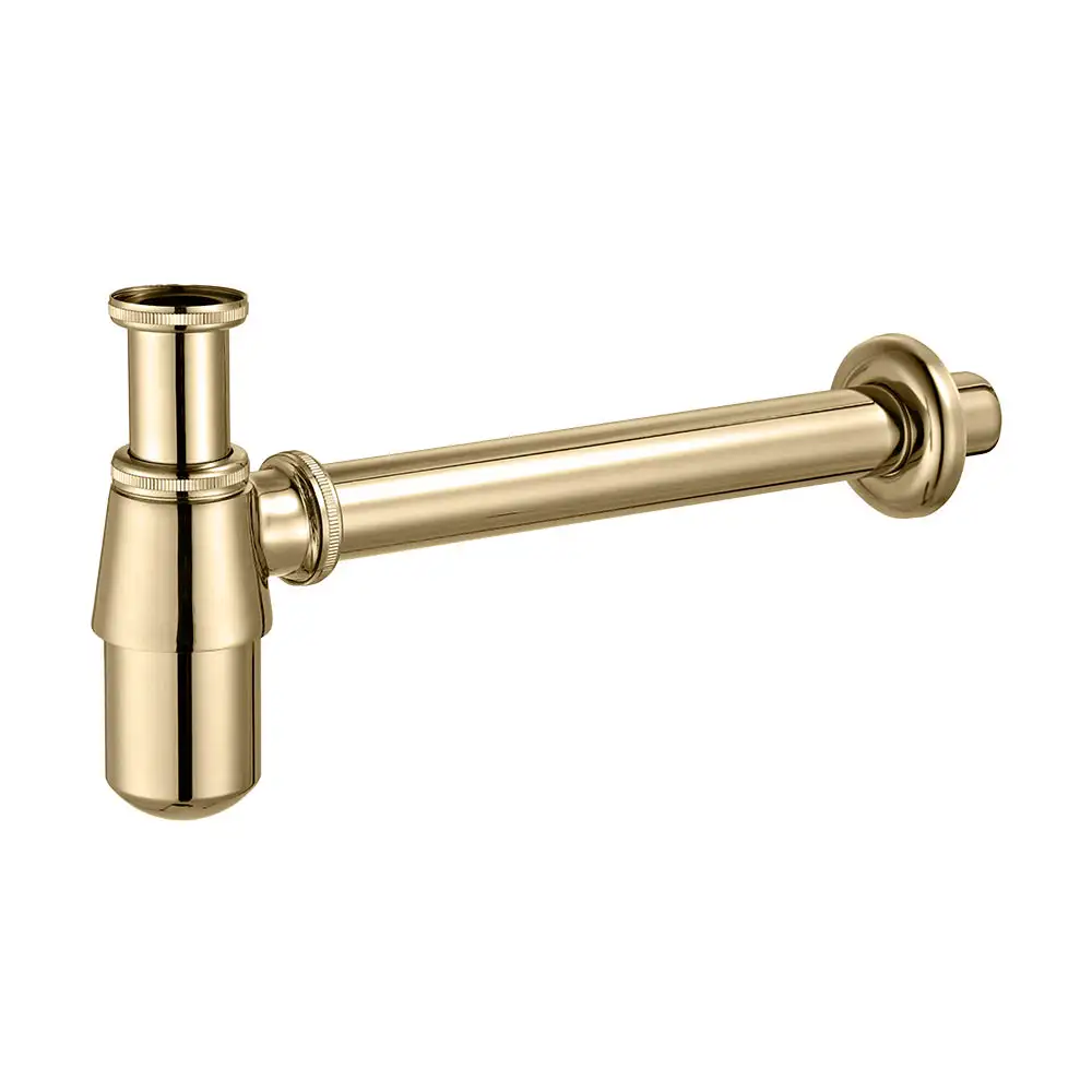 Aquavit Brass Round Bottle Trap Brushed Gold 32mm
