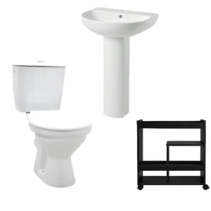 Toilet + Basin and Pedestal + Caddy Combo