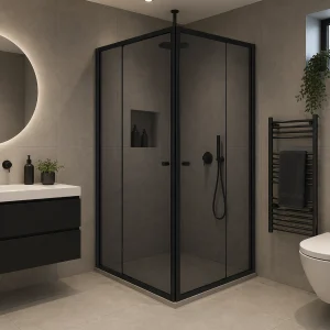 Corner Entry Shower Door - Square Grey Glass 900×900×1800mm
