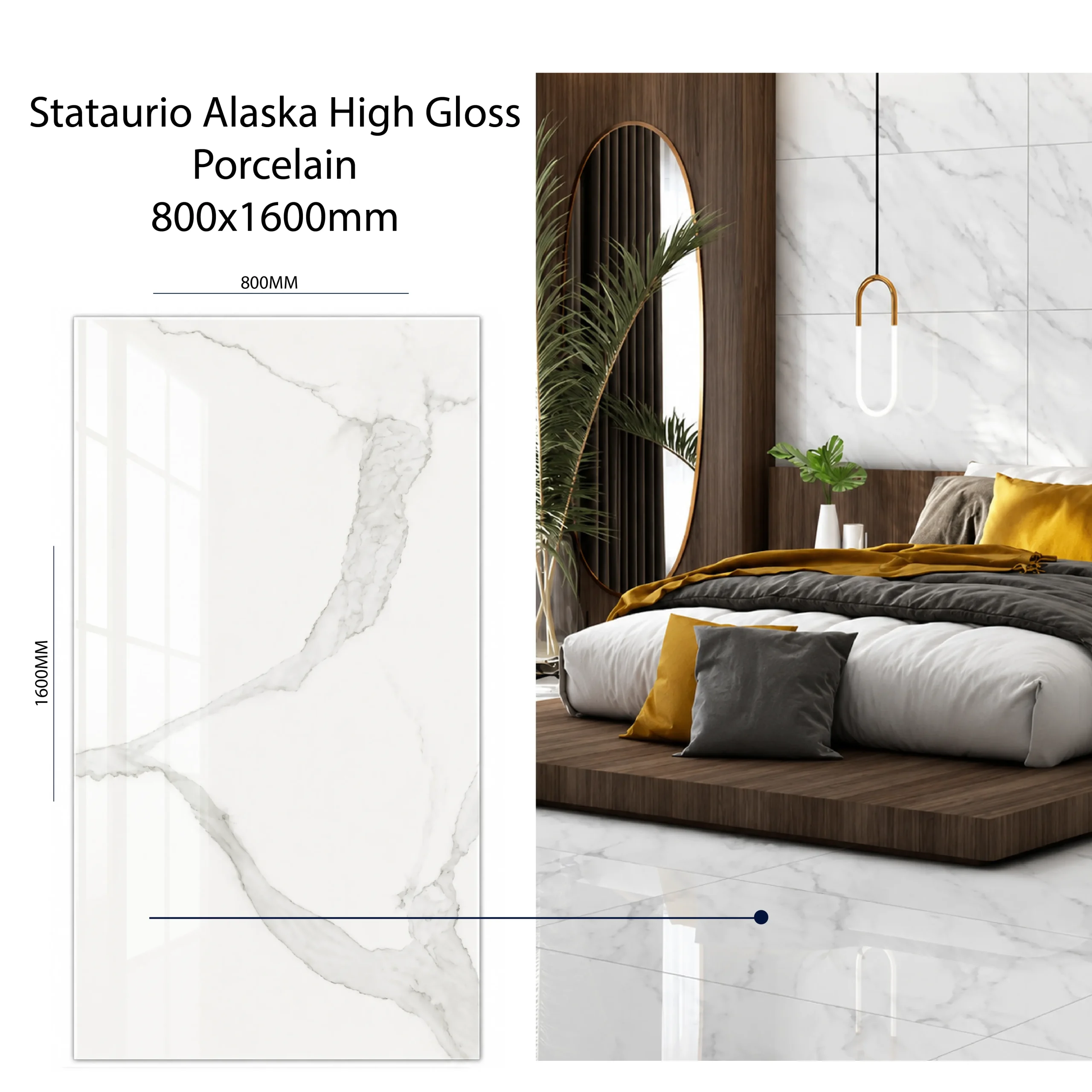 Statuario Alaska Glazed Polished Porcelain 800X1600mm - Image 2