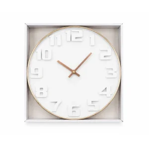 Wall Clock 30 Cm White Background With Gold Frame