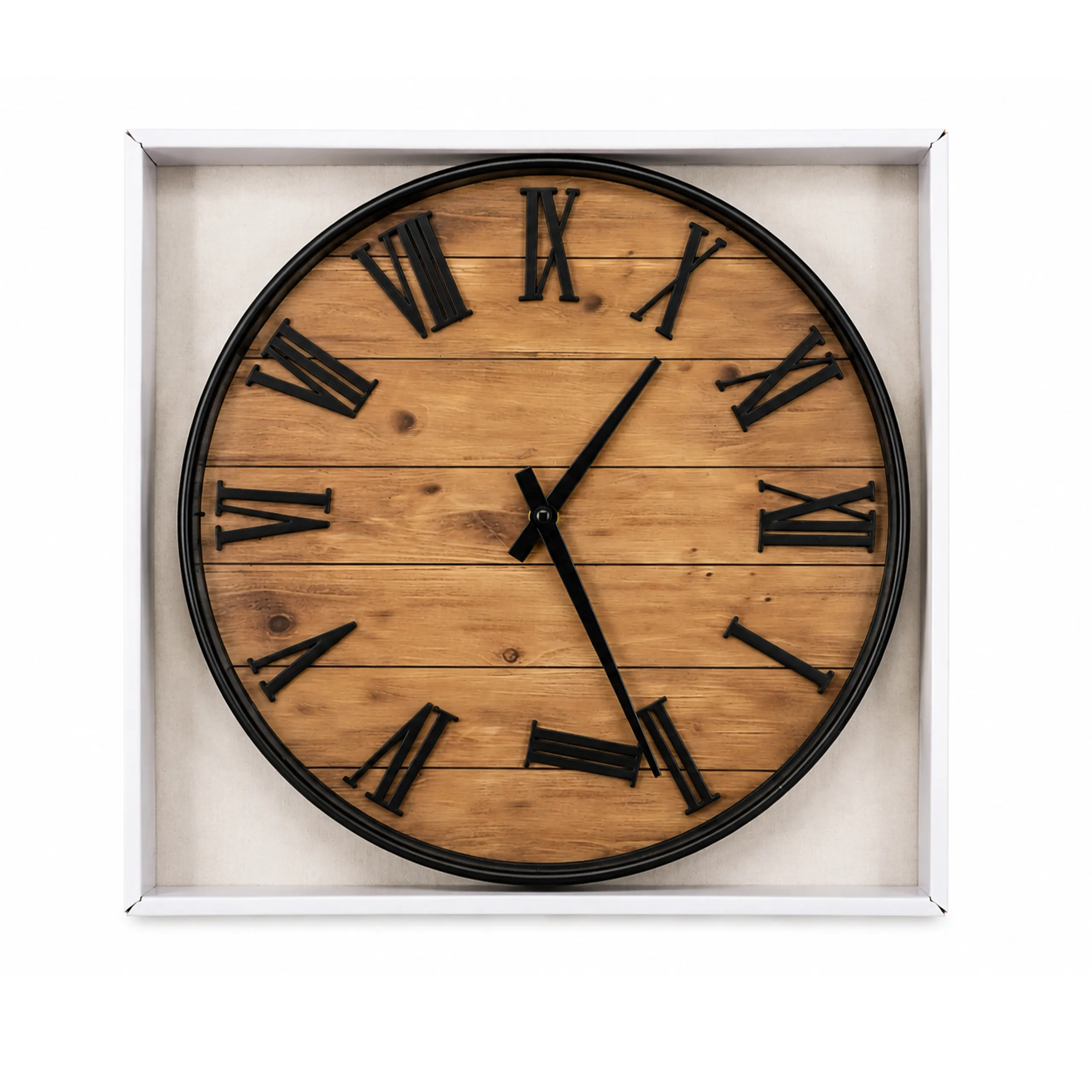Wall Clock Woodlook Background With Black Numbers