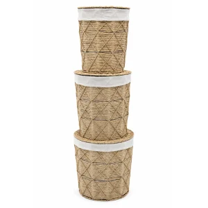 3 Pc Laundry Storage  Round Natural Oak
