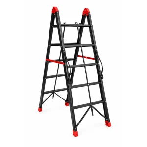 5 Step Multi-Fold A-Shaped Ladder Red and Black
