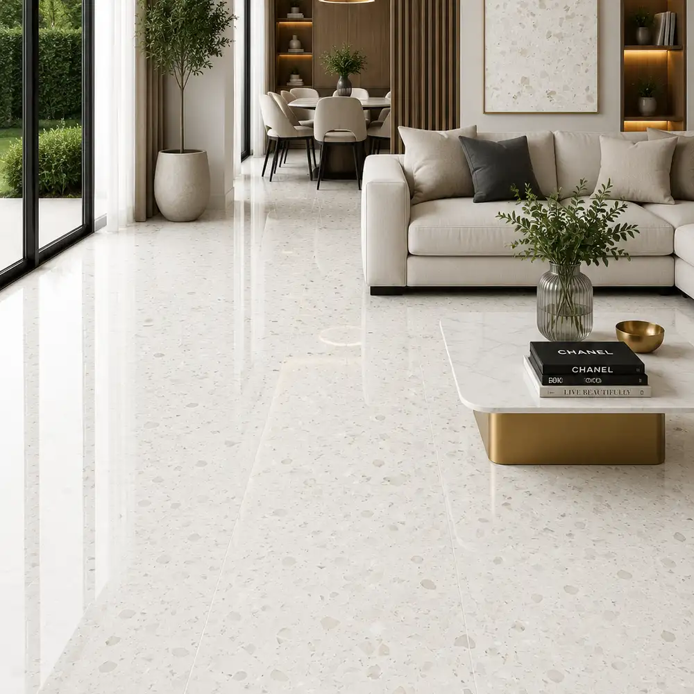 Finest Terrazo White Glazed Porcelain Tile 600x1200mm - Image 2