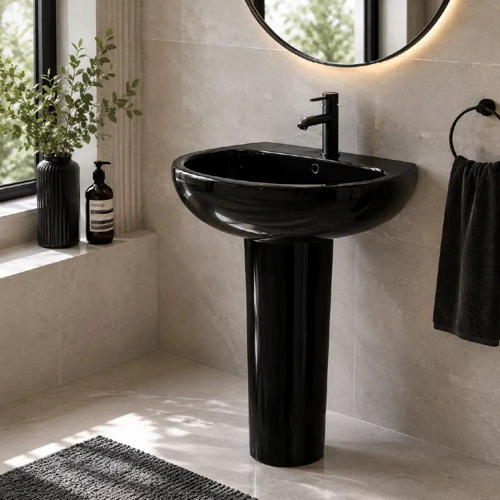 Repose Wash Basin with Pedestal Black - Image 2