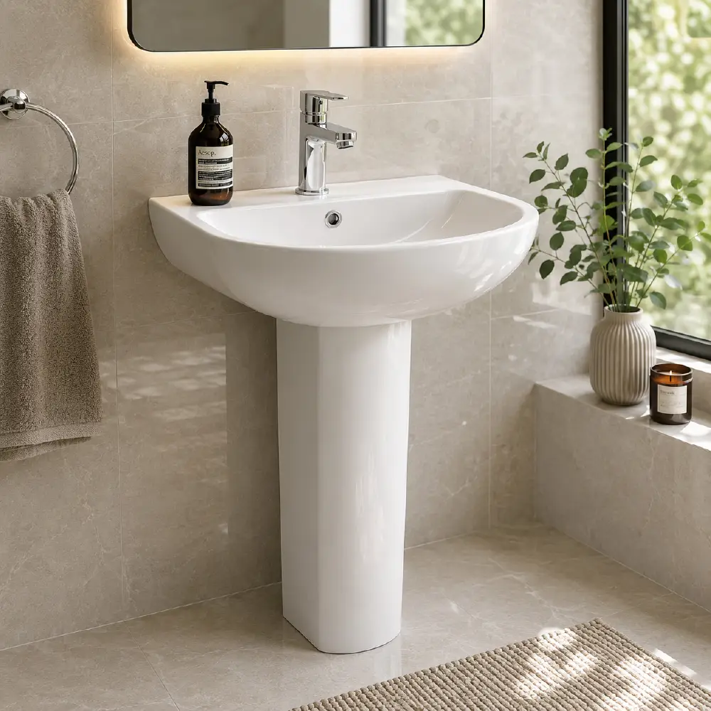 Repose Wash Basin with Pedestal White - Image 2