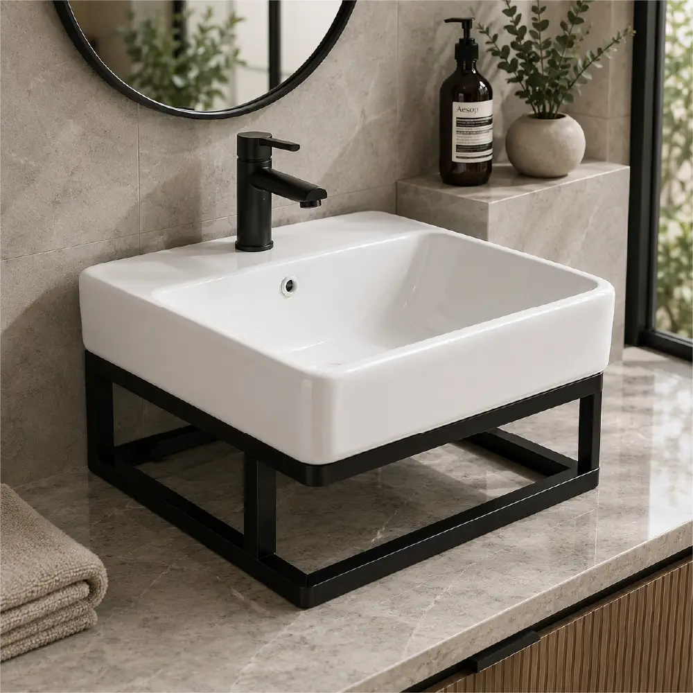 Urban Square Basin With Bracket-White - Image 2