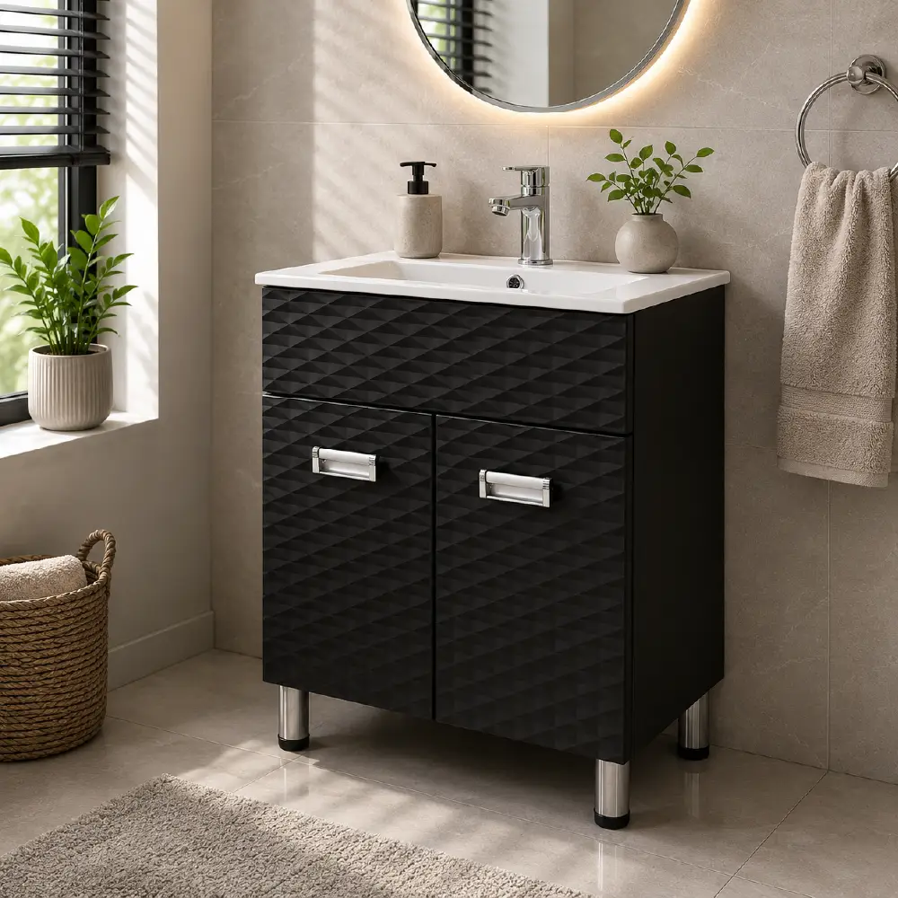 Pixel Black Carved Cabinet Set With Pixel Basin Combo 600x450mm - Image 2