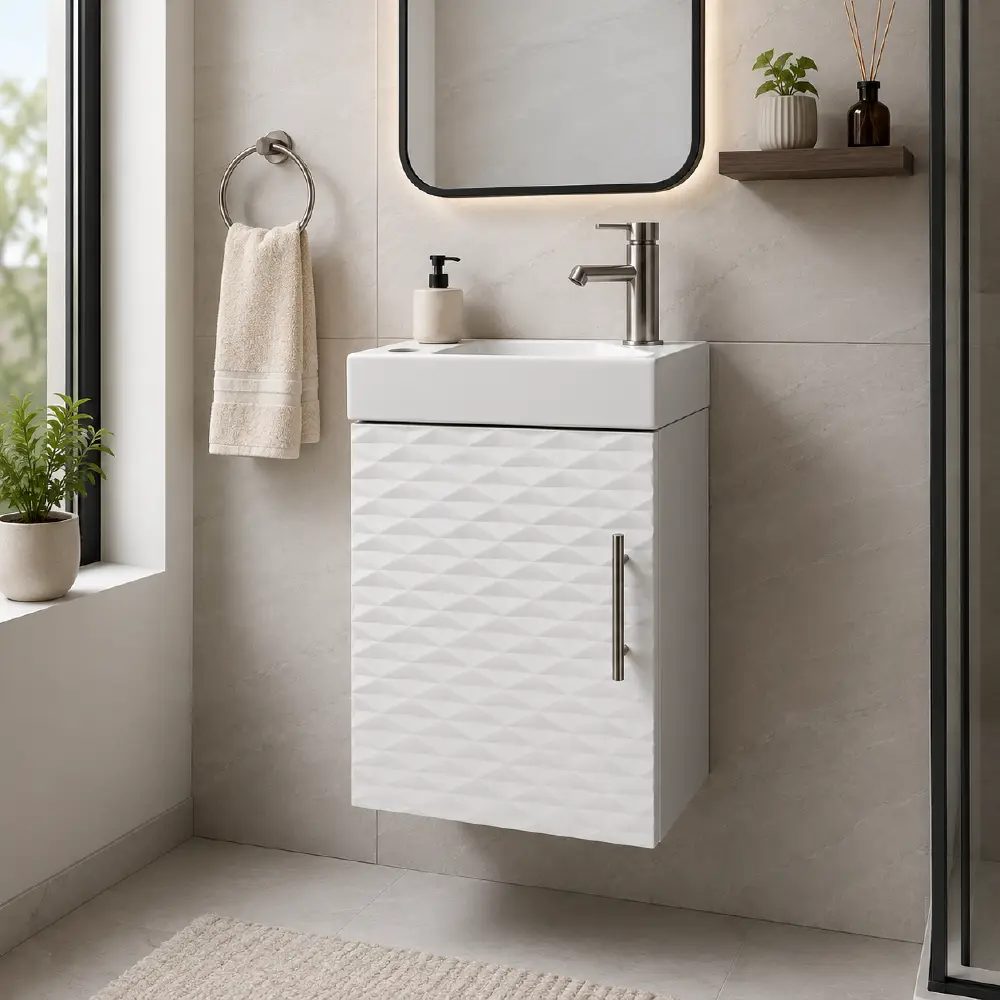 Mosco Carved Cabinet Set With Basin – White Combo 390x220mm - Image 2