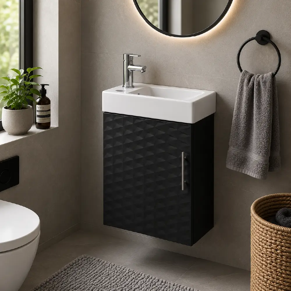 Mosco Carved Cabinet Set With Basin – Black Combo 390x220mm - Image 2