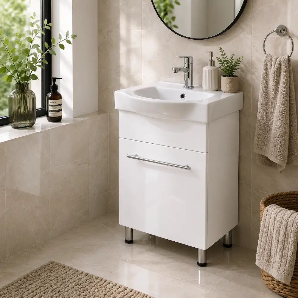 Cabinet Set With Basin – Alco White Combo 450x300x800mm - Image 2