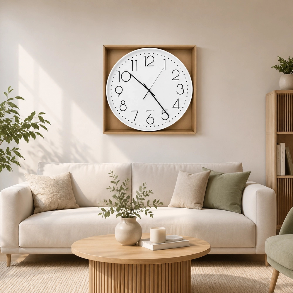 Wall Clock White Background With Black Numbers 500x500mm - Image 2