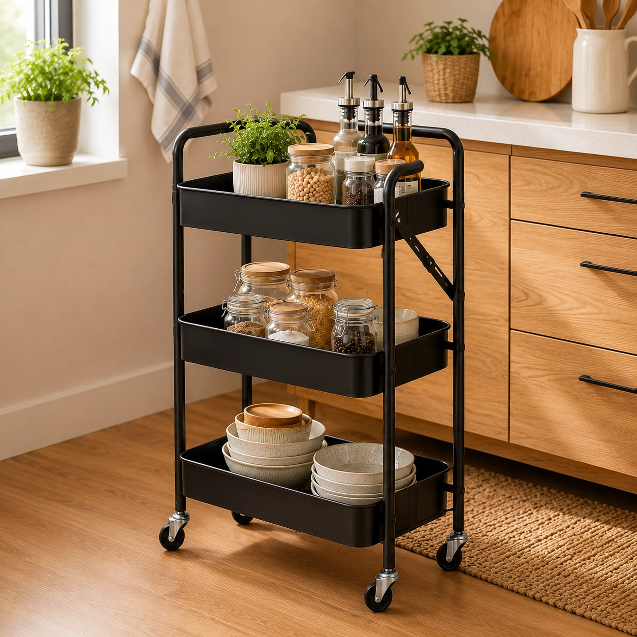 3 Tier Kitchen Trolley - Black - Image 2