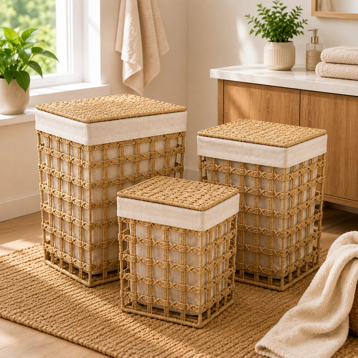 3 Pc Laundry Storage Square Natural Oak - Image 2