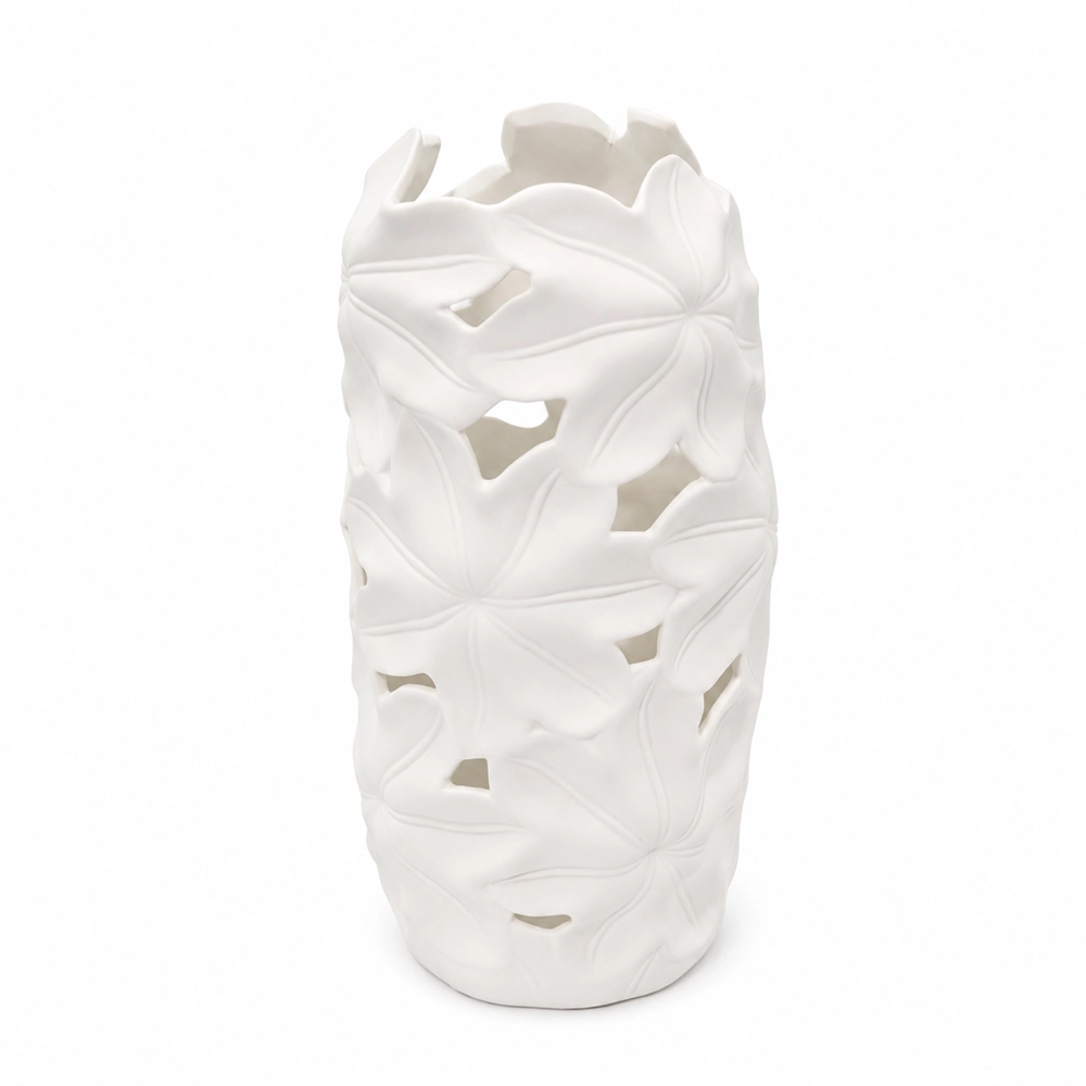 Fancy White Cylinder Flower Vase