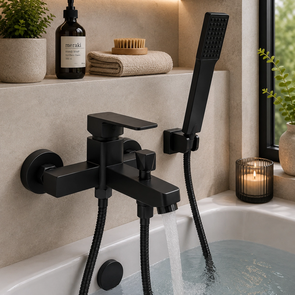 Aquavit Harmony Bath Mixer with Hand Shower & Hose Black - Image 2