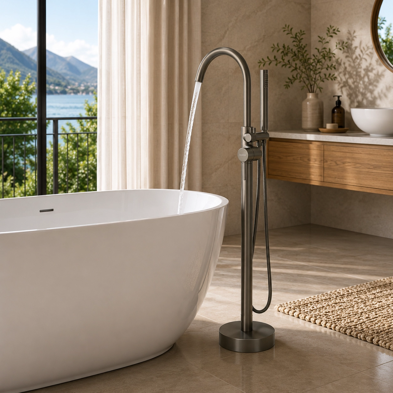 Aquavit Freestanding Bath Mixer Round -Gun Grey - Image 2