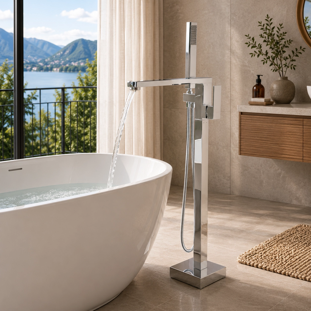Aquavit Freestanding Bath Mixer Square -Chrome - Image 2