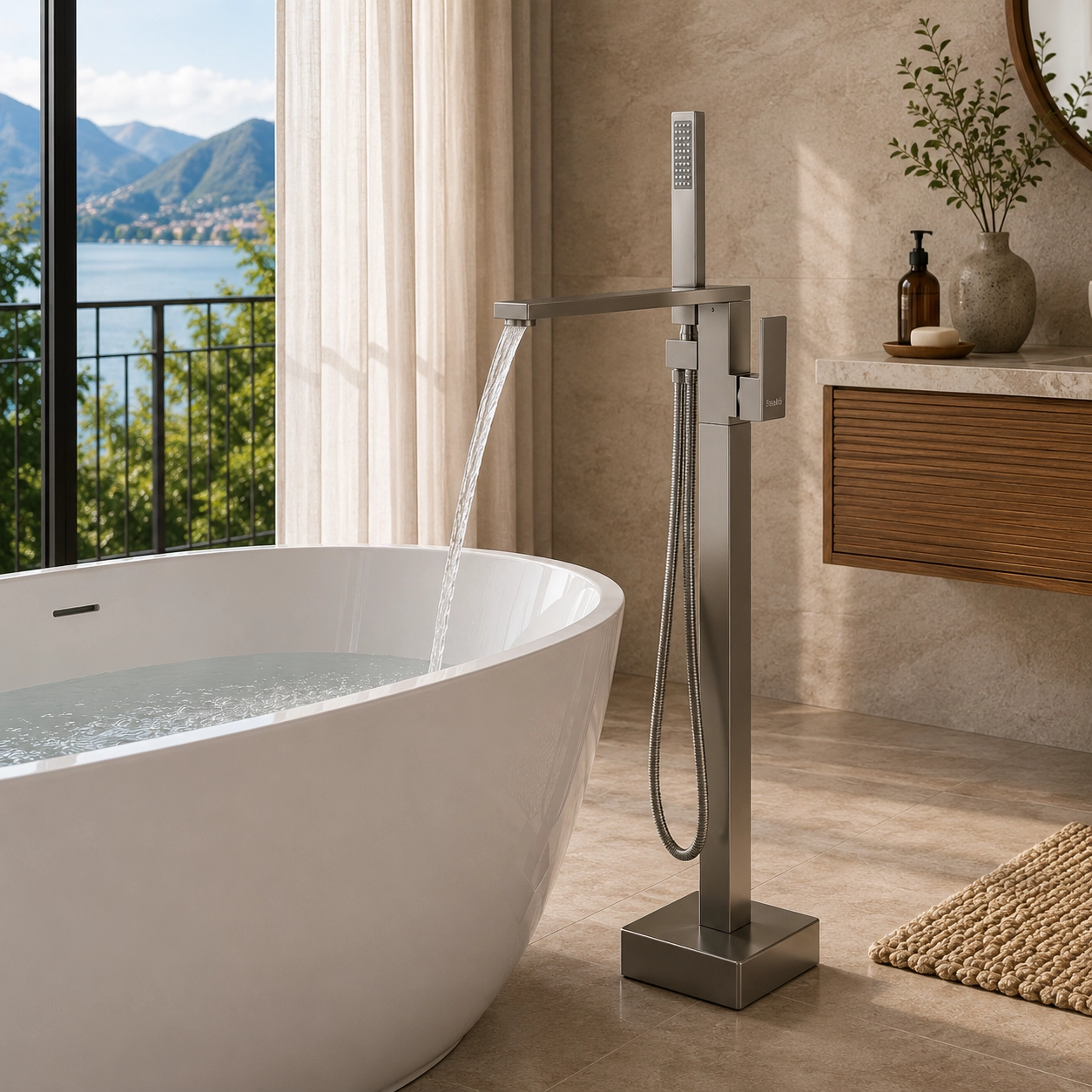 Aquavit Freestanding Bath Mixer Square -Gun Grey - Image 2