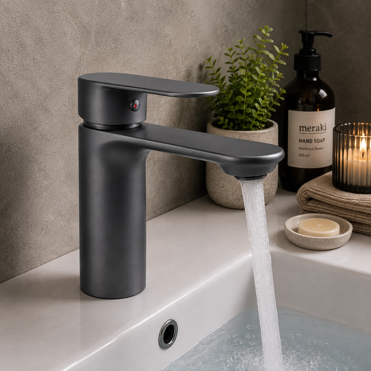 Aquavit Lenoro Basin Mixer 30mm Gun Grey - Image 2
