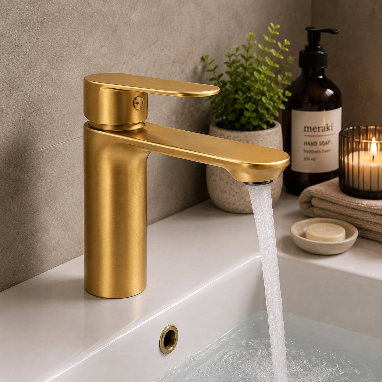 Aquavit Lenoro Basin Mixer 30mm Brush Gold - Image 2