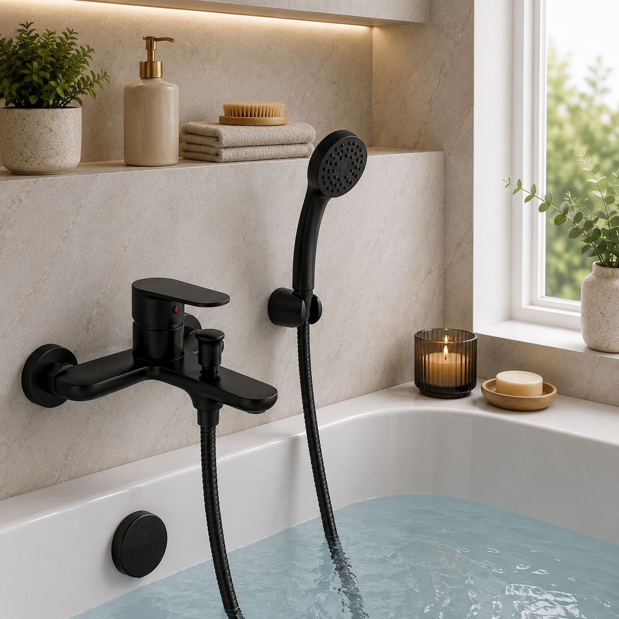 Aquavit Lenoro Bath Mixer with hose 35mm Black - Image 2