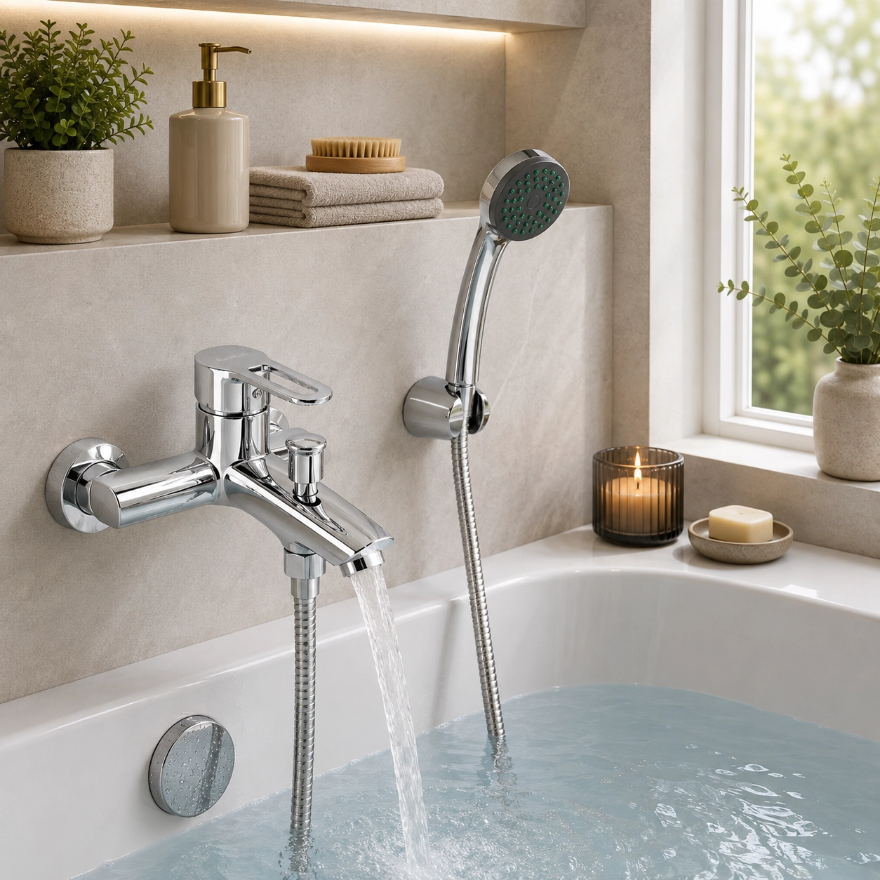 Aquavit Oceana Bath Mixer with hose 35mm Chrome - Image 2