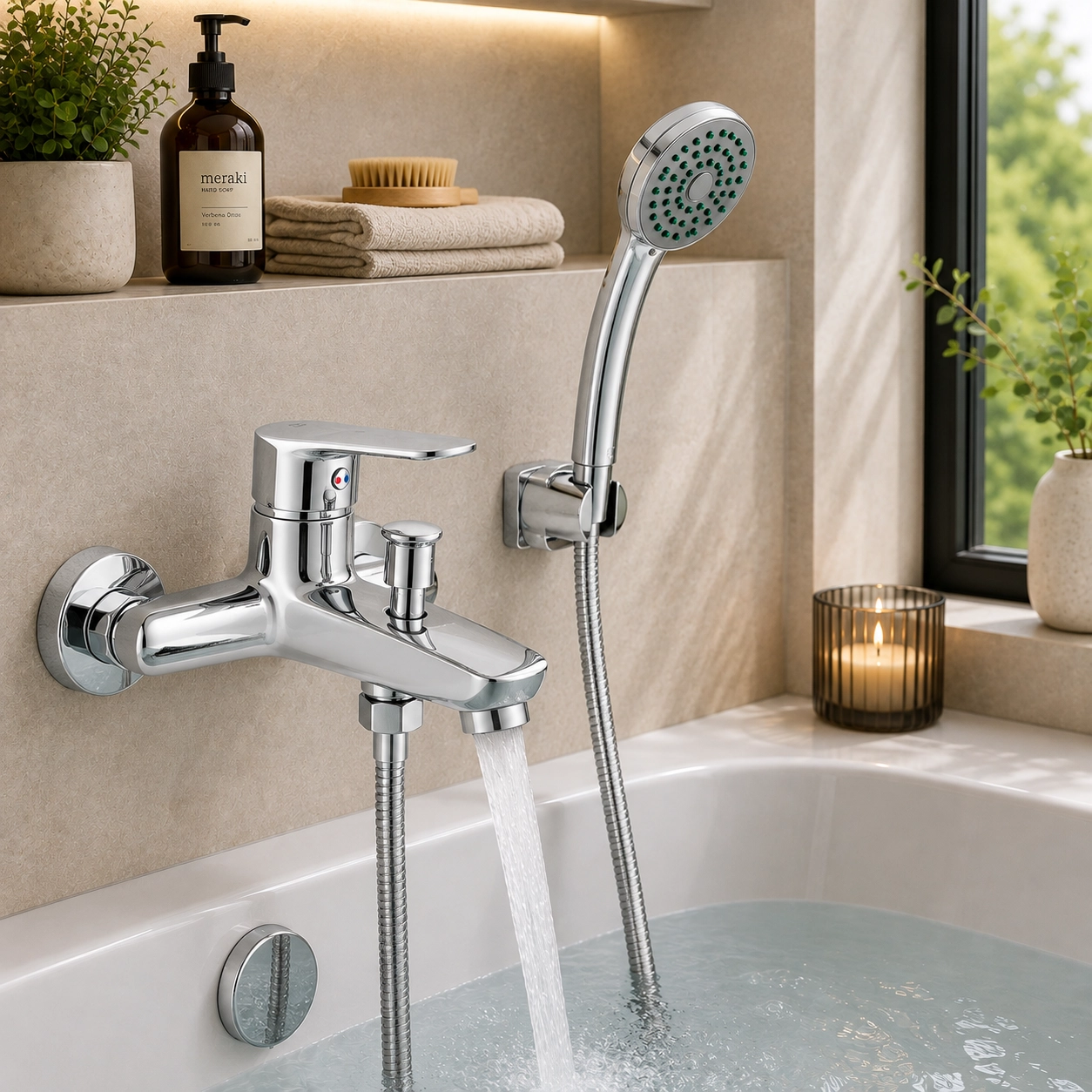 Aquavit Bravino Bath Mixer with hose 35mm Chrome - Image 2