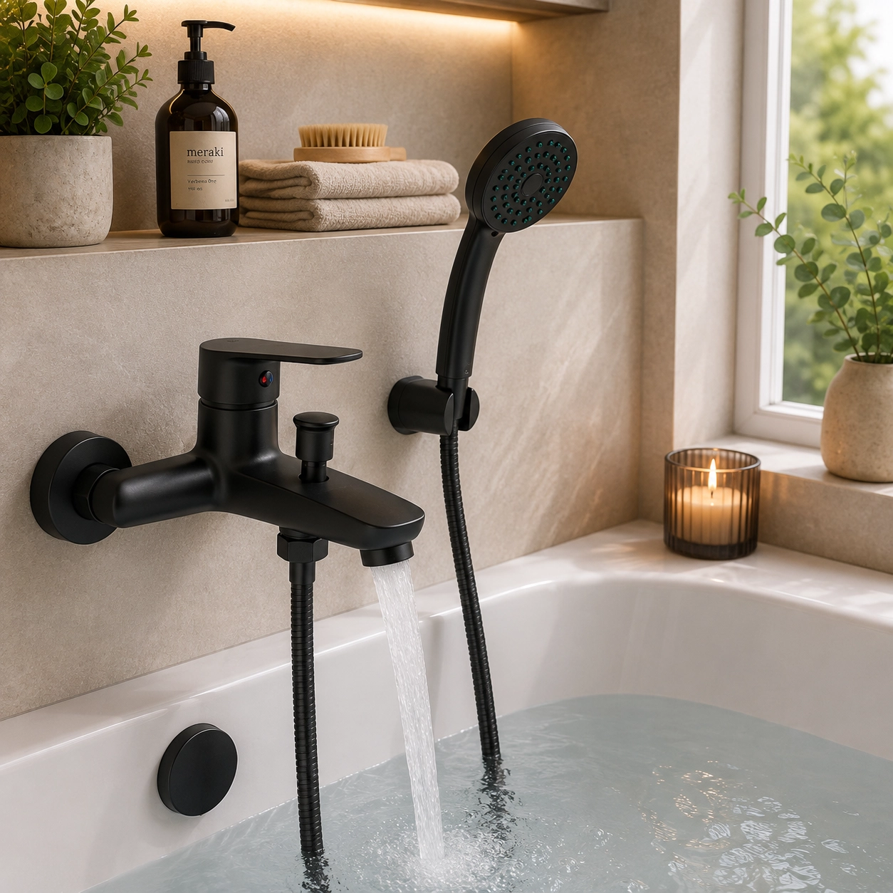 Aquavit Bravino Bath Mixer with hose 35mm Black - Image 2
