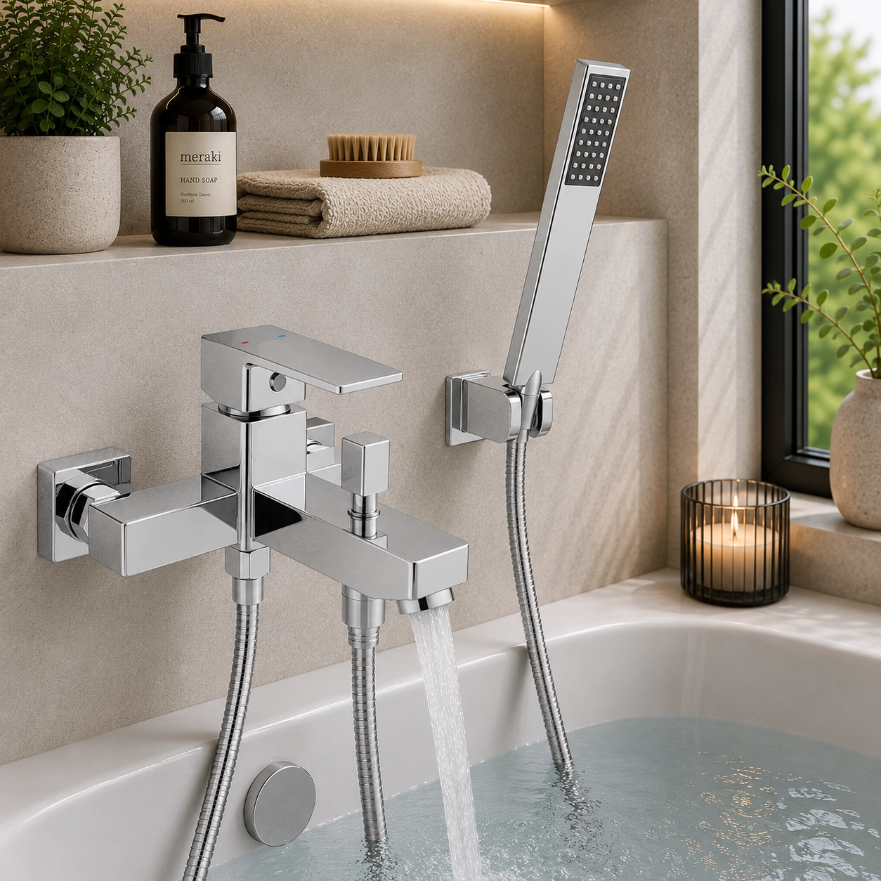 Aquavit Harmony Bath Mixer with Hand Shower & Hose Chrome - Image 2
