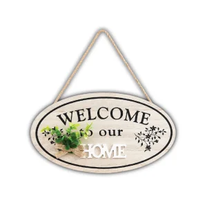 Wooden Welcome To Our Home (Green Flower) - Hanging Frame