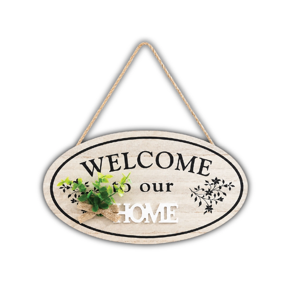 Wooden Welcome To Our Home (Green Flower) - Hanging Frame
