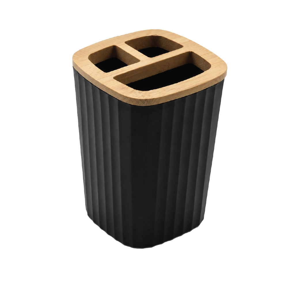 6 PC Bathroom Set Square - Black and Bamboo - Image 4