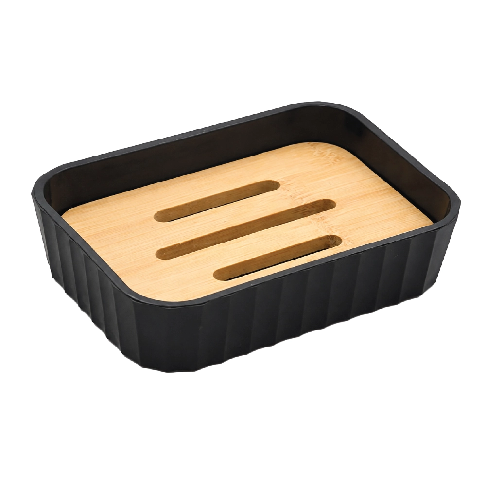 6 PC Bathroom Set Square - Black and Bamboo - Image 6