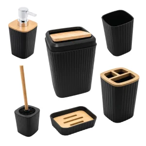 6 PC Bathroom Set Square - Black and Bamboo