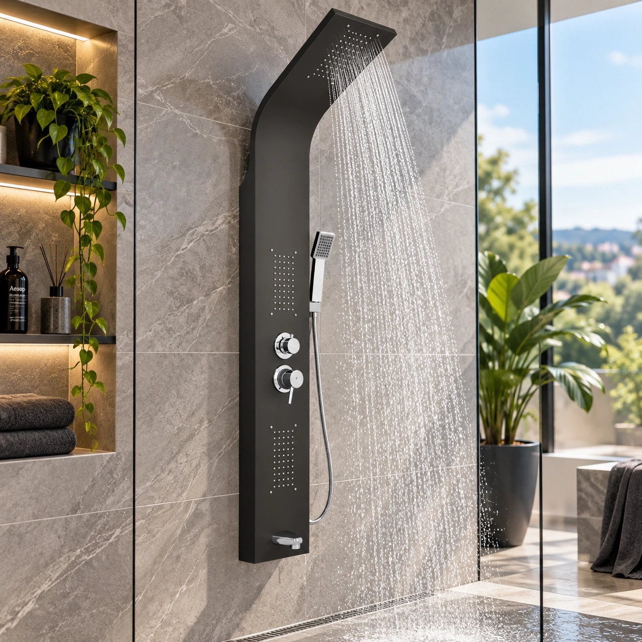 Alco 4 Function Shower Panel (Black) 1500mmx220mm - Image 2