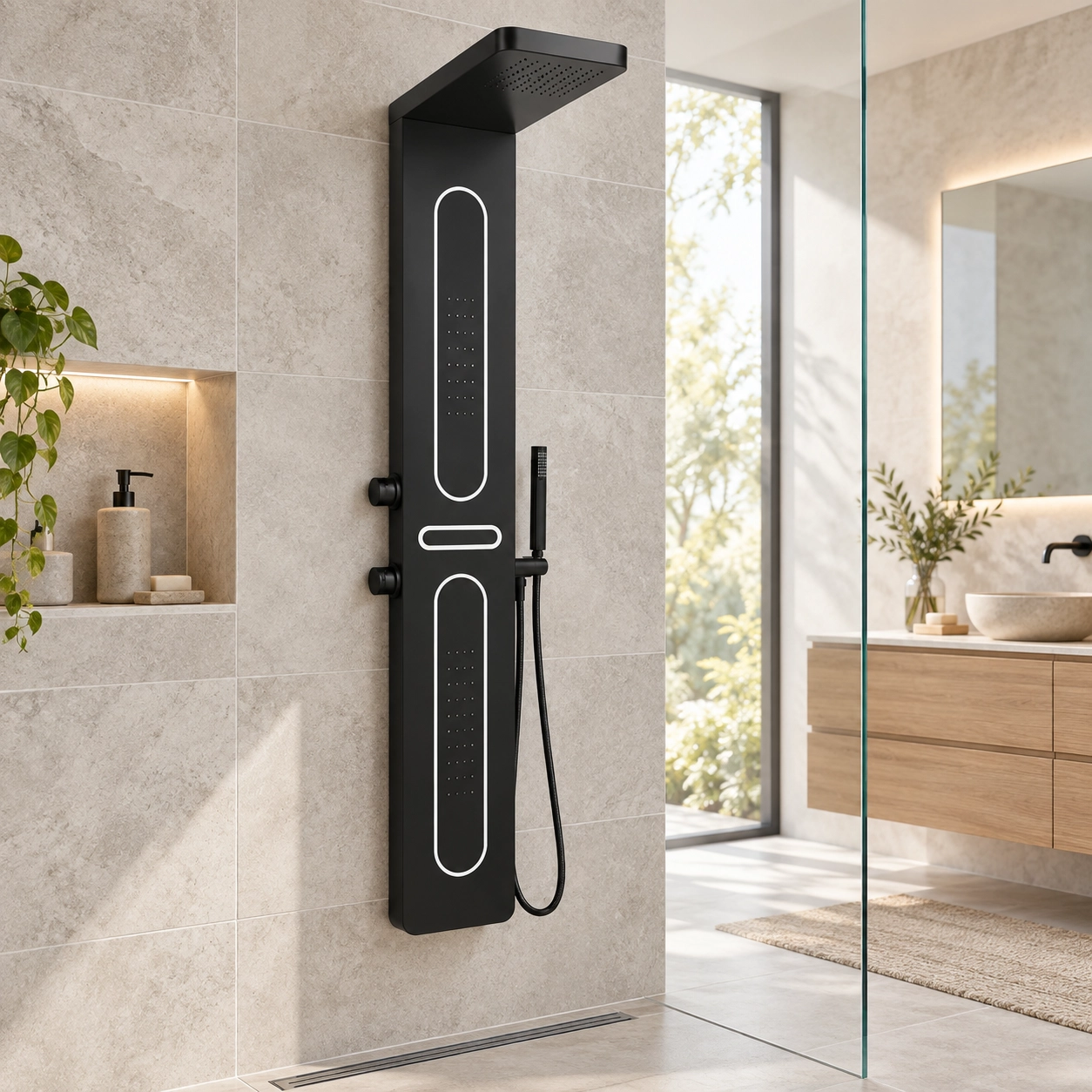 Aquavit LED Shower Panel (Black) 1500mmx220mm - Image 2