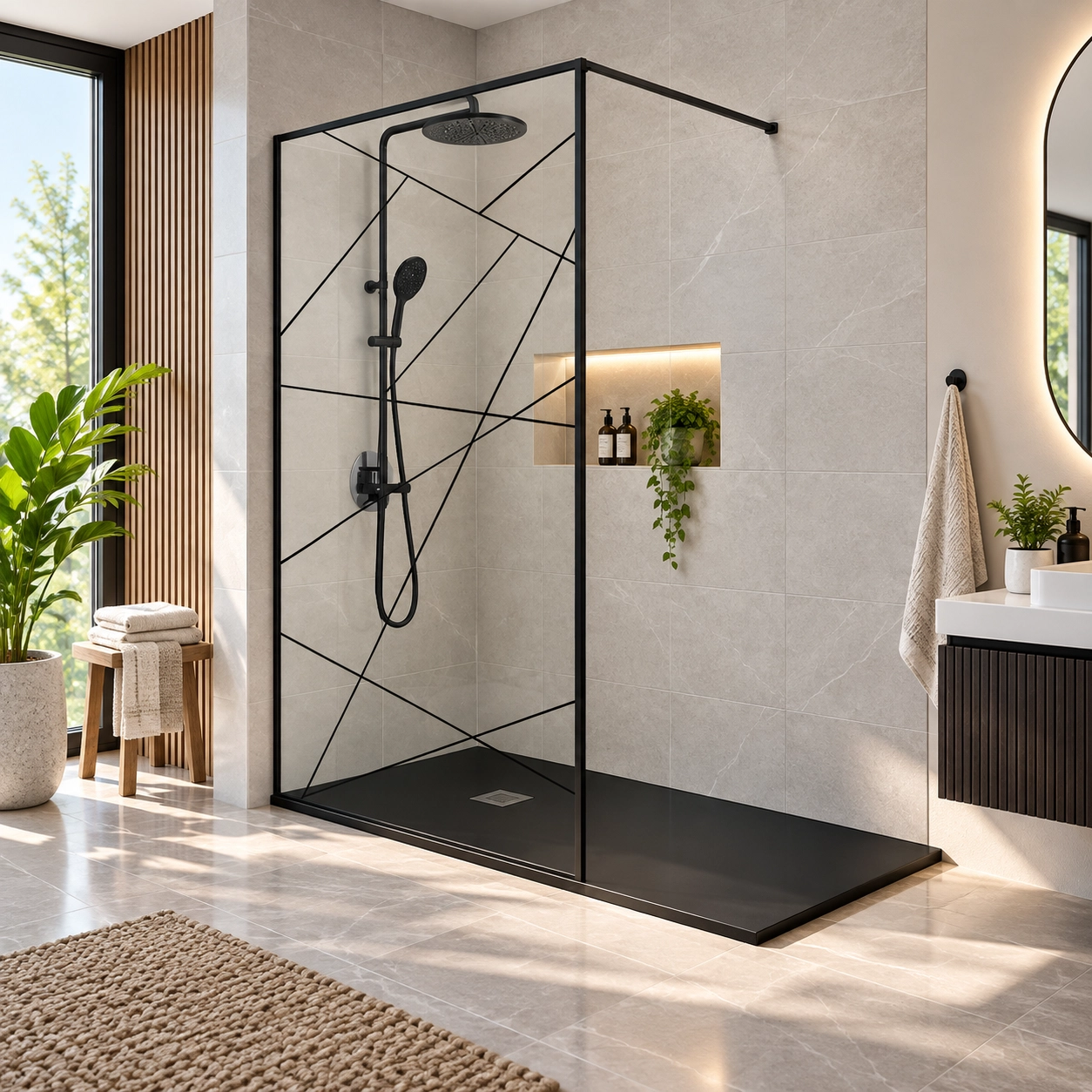 Elegance Shower Screen 1200X2000X6mm Black Design - Image 2