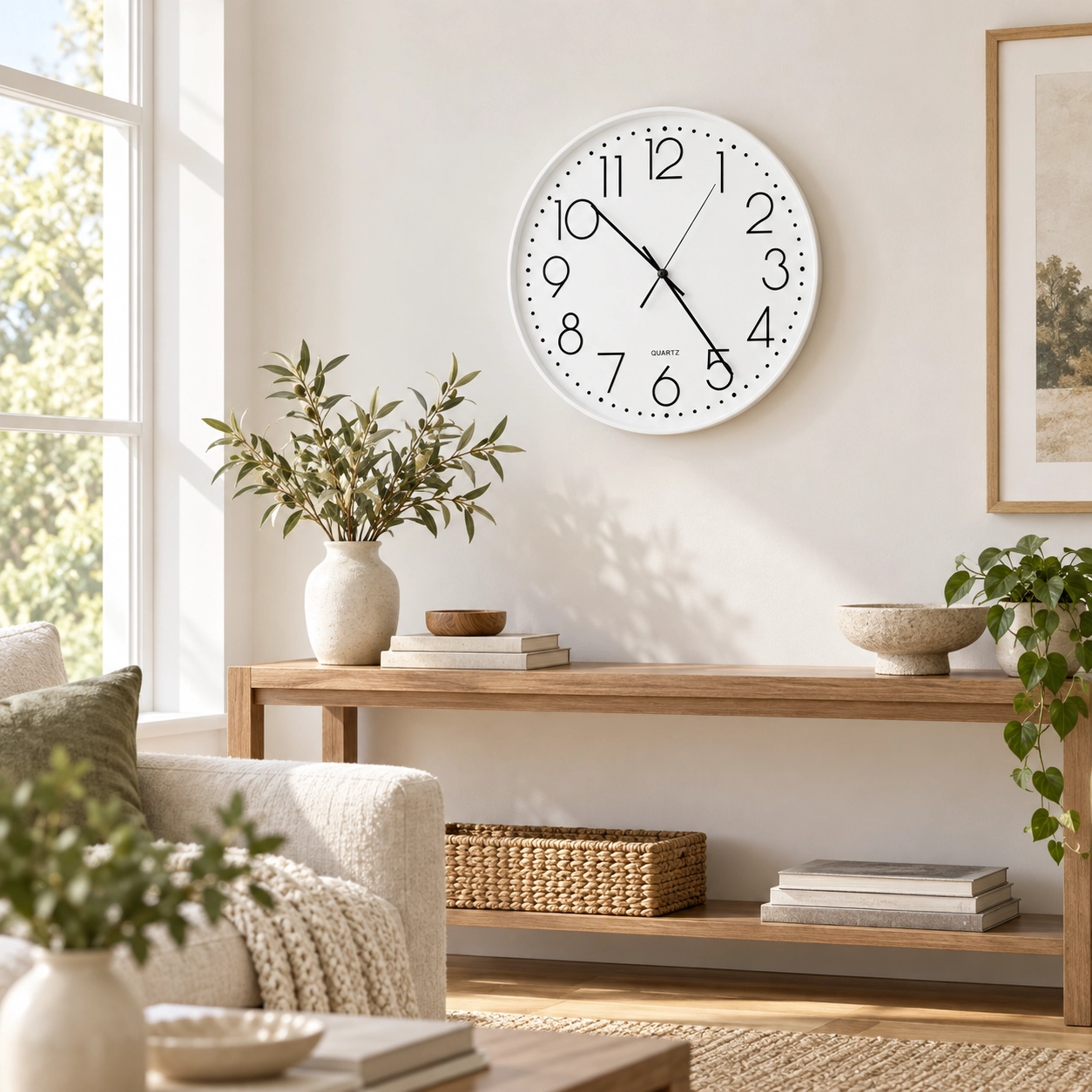Wall Clock White Background With Black Numbers 500x500mm - Image 2