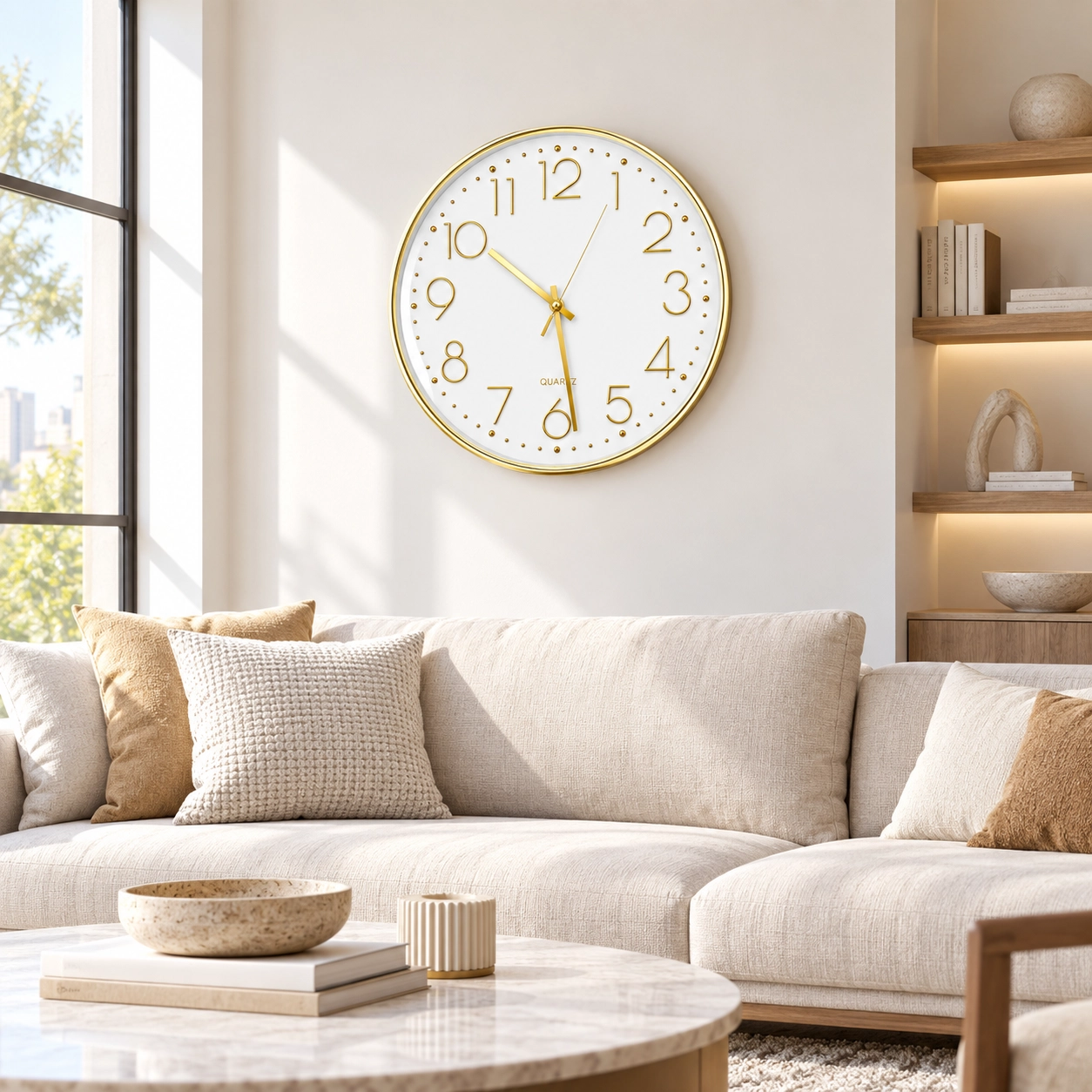 Wall Clock White Background With Gold Numbers 500x500mm - Image 2
