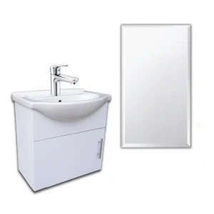 600 Iceburg White Wall Cabinet with Mirror and Basin Mixer Combo